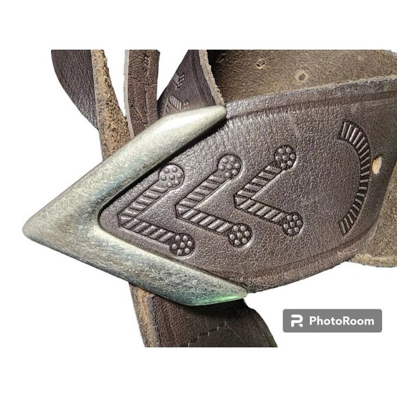 Free People Leather Belt Silver Buckle and Tip Embossed - Picture 3 of 5